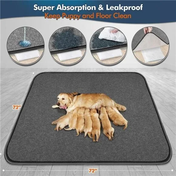 thumbnail image 2 of Washable Dog Pee Pads, Reusable Whelping Pads, Waterproof Dog Mat Non-Slip, Large Dog Pee Pad Extra Large, Puppy Potty Training Pads For Dogs, Mats 72"×72"(1 Pack), Black 2 of 14